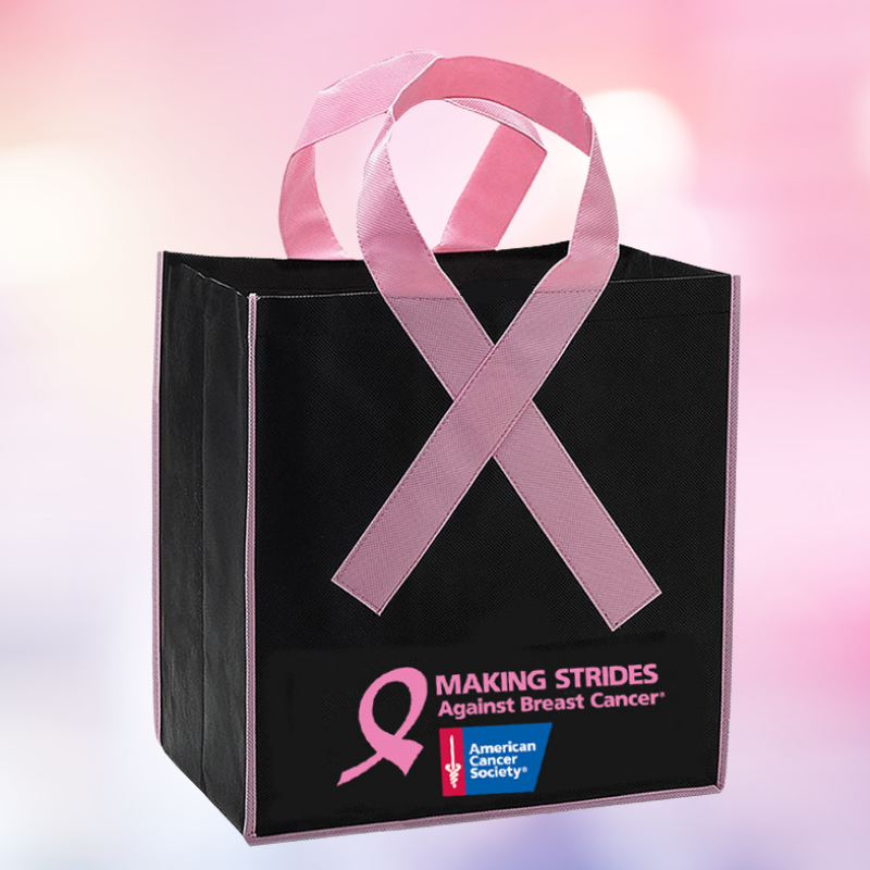 Pink Ribbon Non-Woven Shopping Tote Bag Breast Cancer Awareness - 12" X 12" X 4" 1