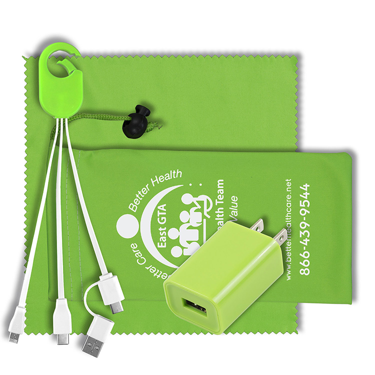 "Pacifica " Mobile Tech Wall Charging Kit in Microfiber Cinch Pouch 4
