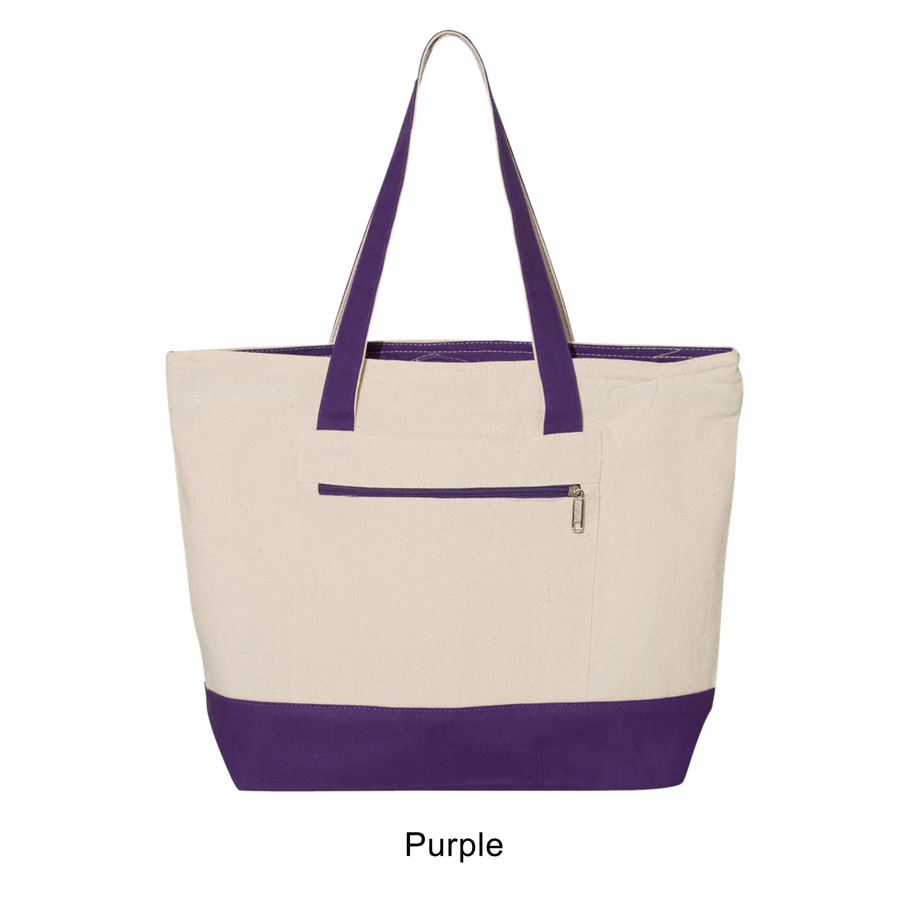 12 oz. Heavy Cotton Canvas Two Tone Zippered Tote Bag-Low MOQ 30 & 9 Colors 11