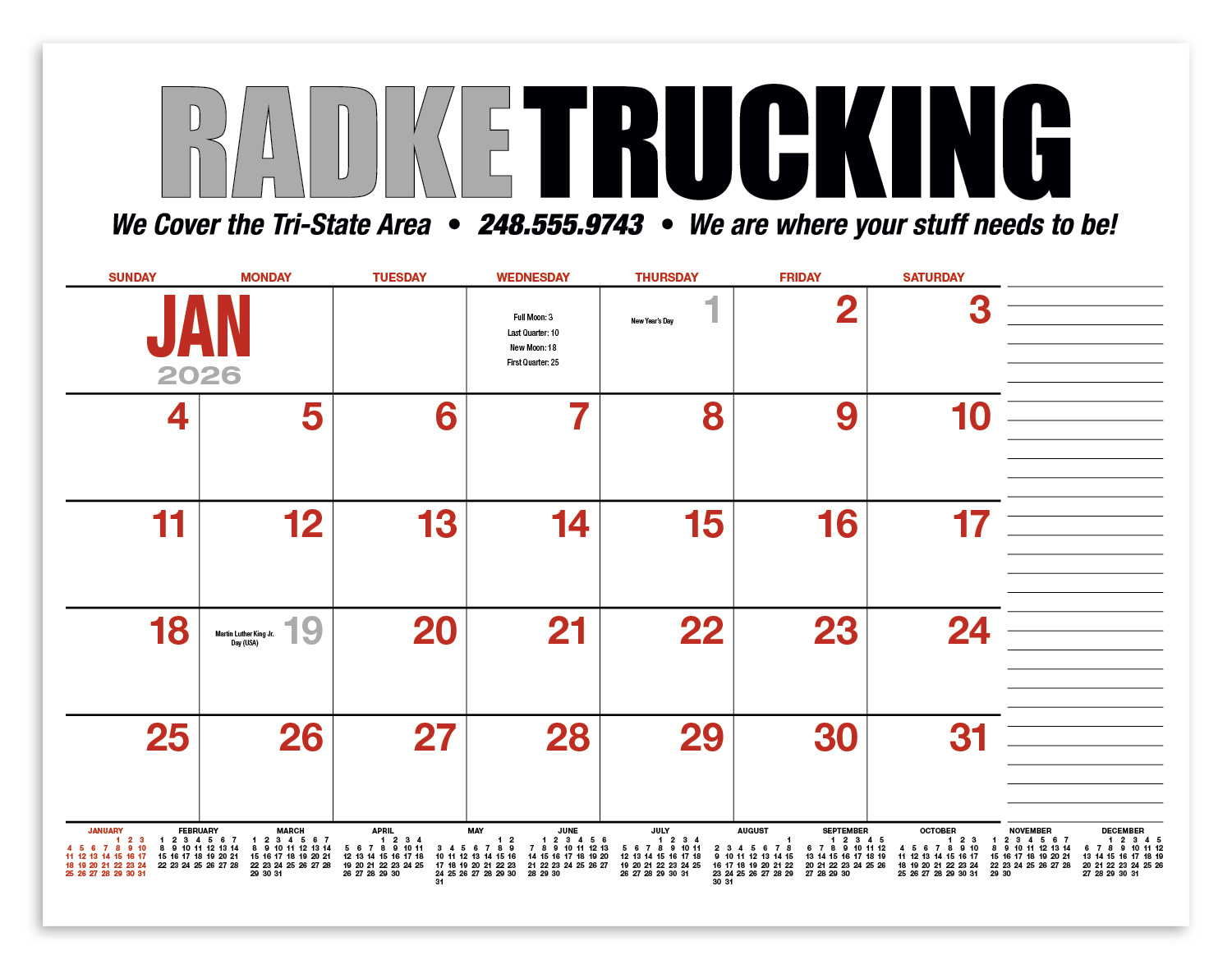 HotLine® Products 13-Month Desk Pad Calendar 54
