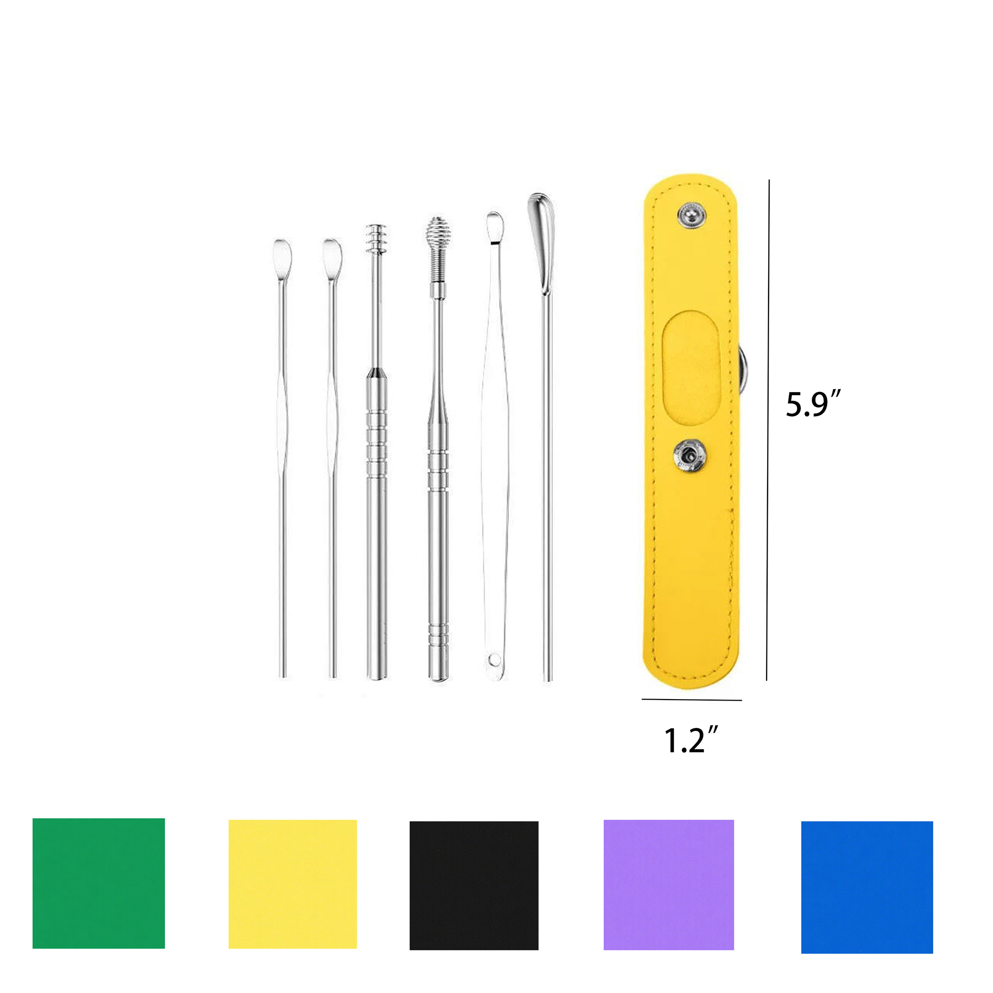 Portable 6Pcs Stainless Steel Ear Scoop Set W/ Lether Bag 2