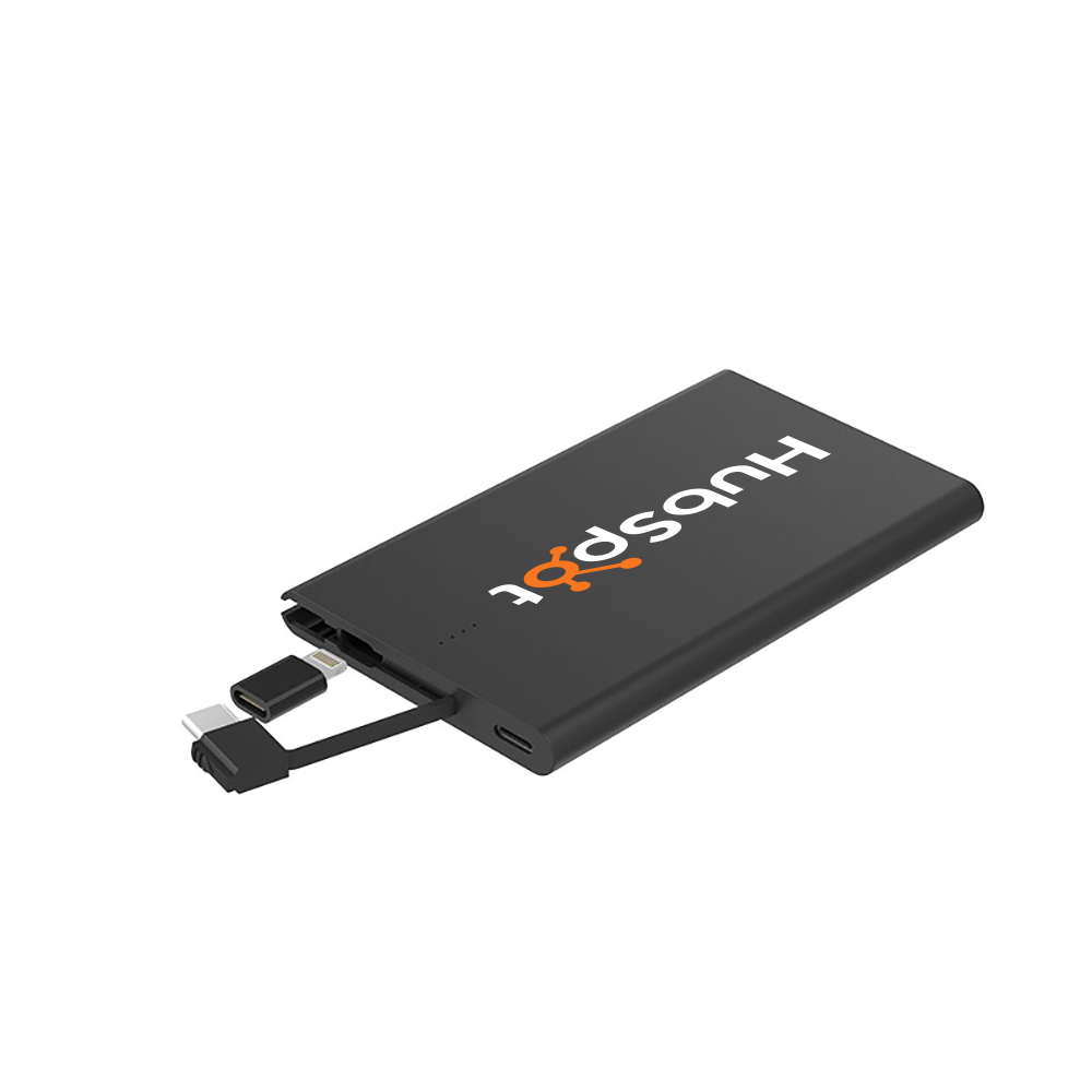 4000mAh Credit Card Power Bank with Built-In Type-C & 8-Pin Adapters for iPhone 6