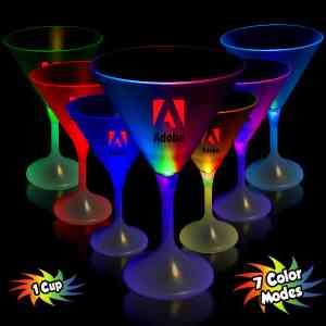 Light Up Martini Glass with White Stem and Frosted Top - 7 Ounce