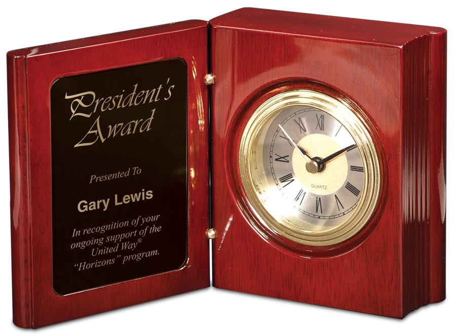 5 3/8" Rosewood Piano Finish Book Clock 2