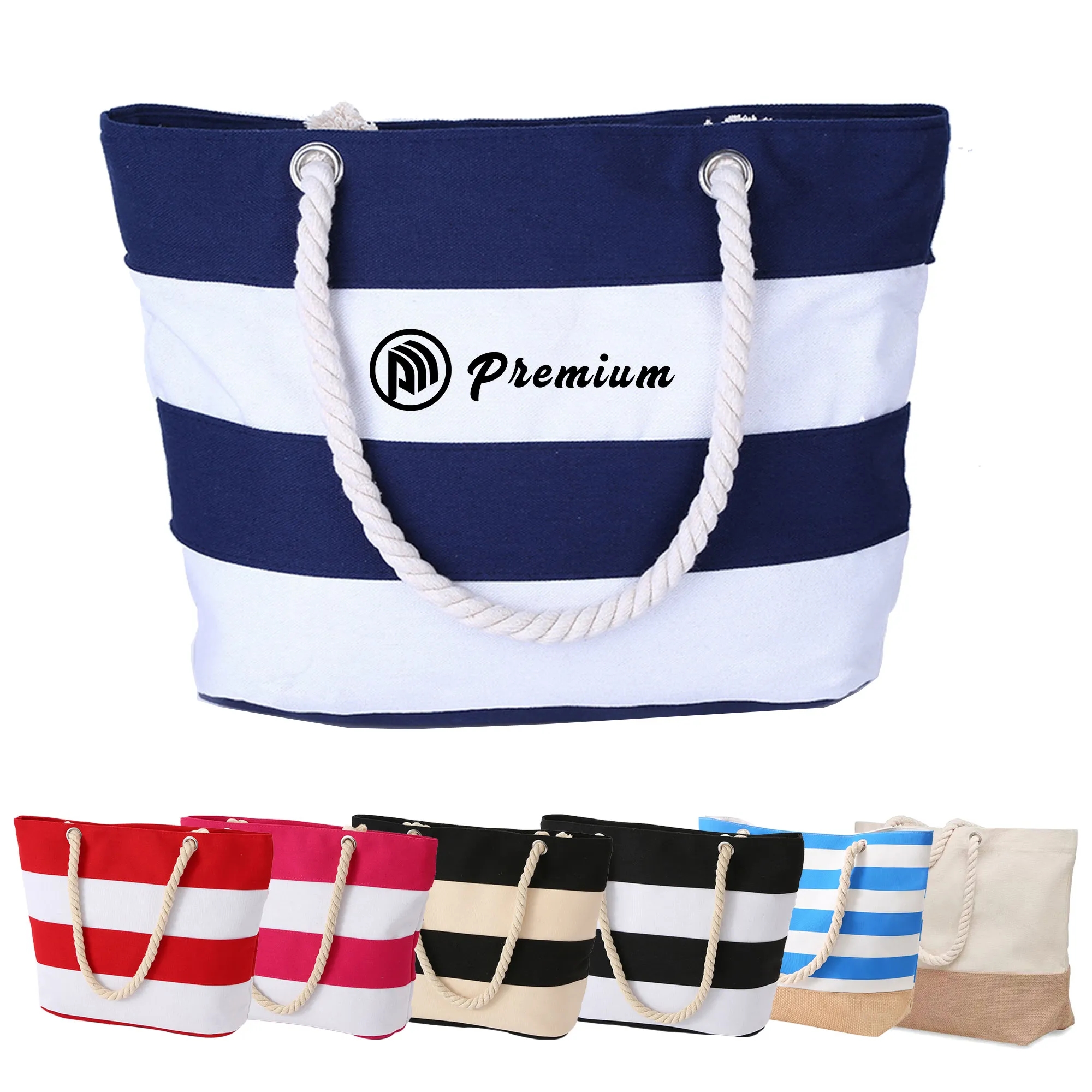 Custom Striped Canvas Beach Tote Bag