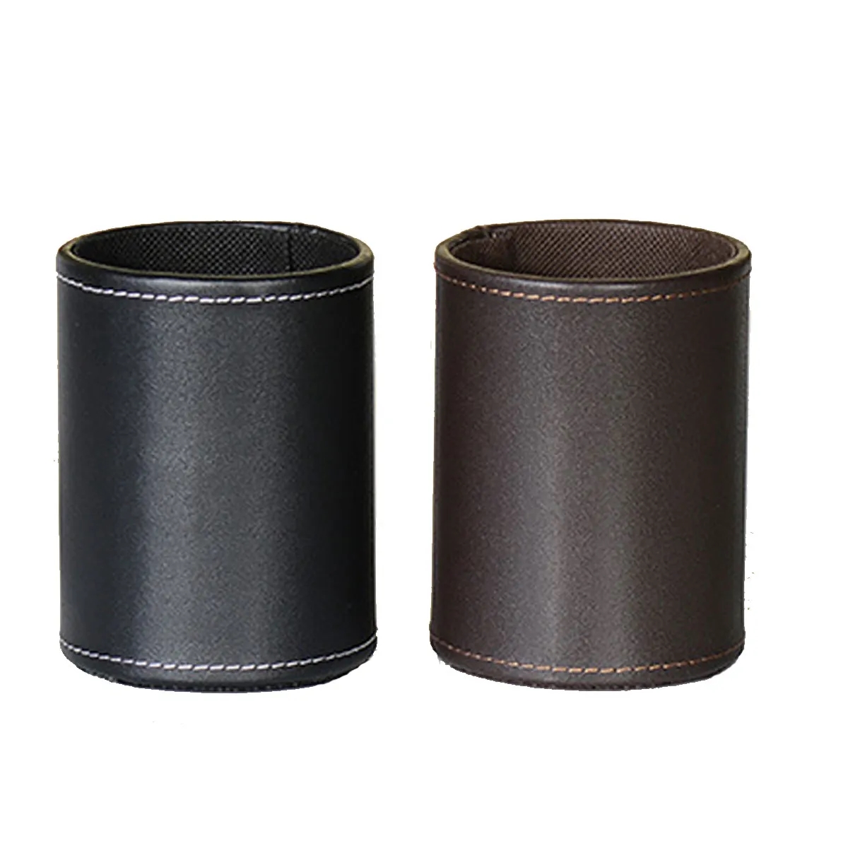 PU Leather Round Pen &Pencil Stationery Stand Desk Organizer 3