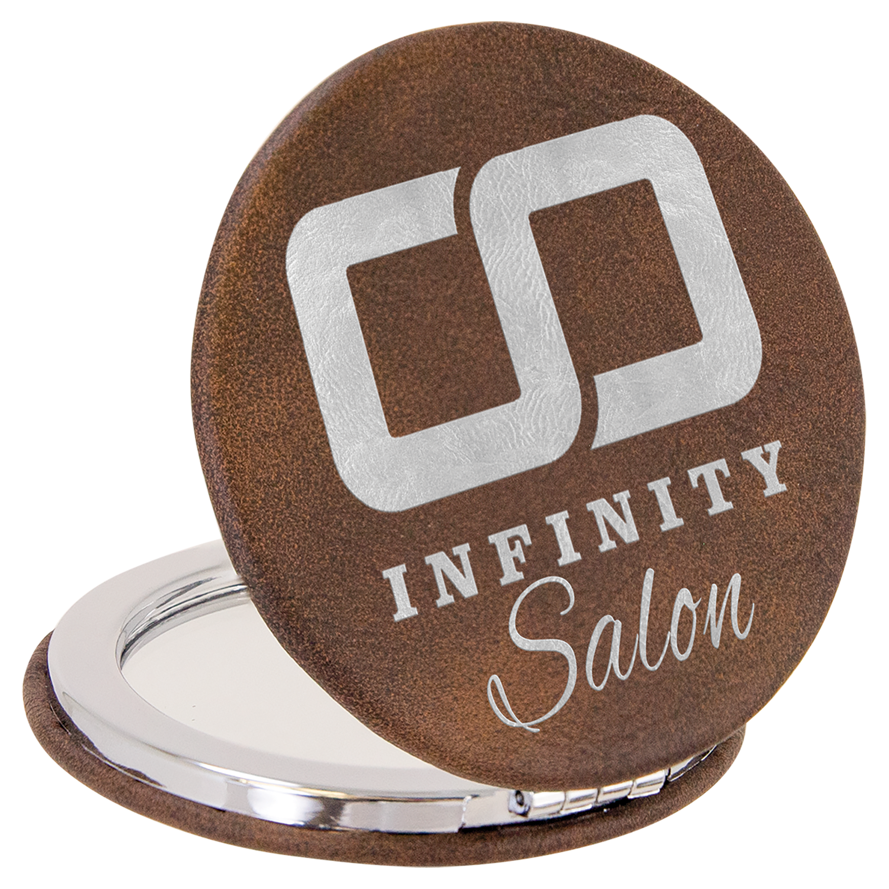 2 1/2" Rustic/Silver Leatherette Compact Mirror 2