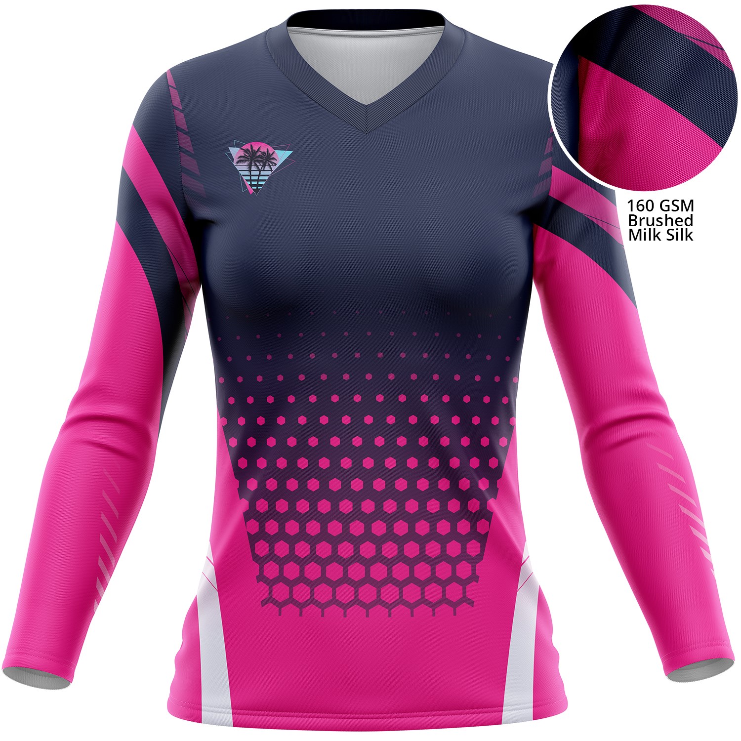 Women's 160 GSM Brushed Milk Silk Sublimation V-Neck Long Sleeve T-shirt 2