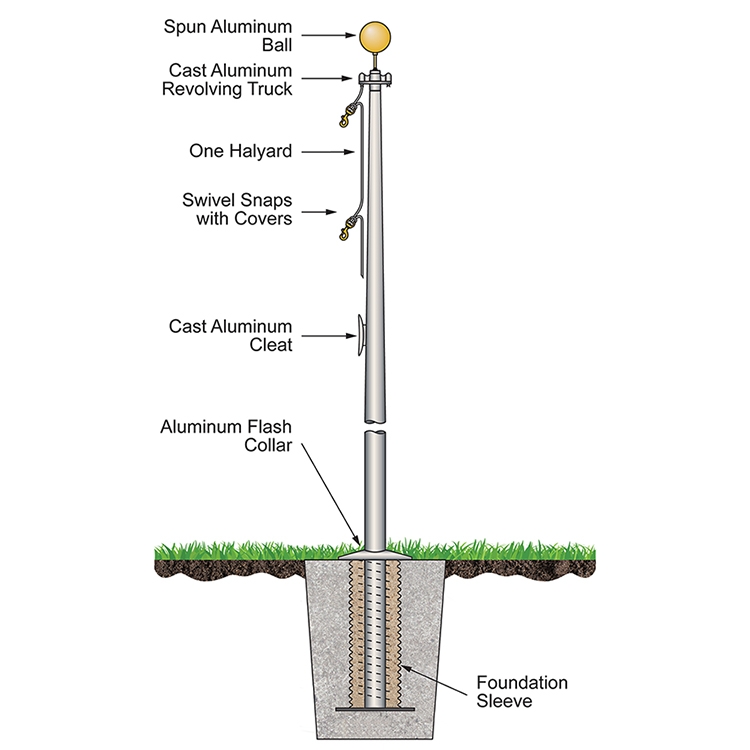20' Commercial Series Outdoor External Halyard Flagpoles - Satin 3