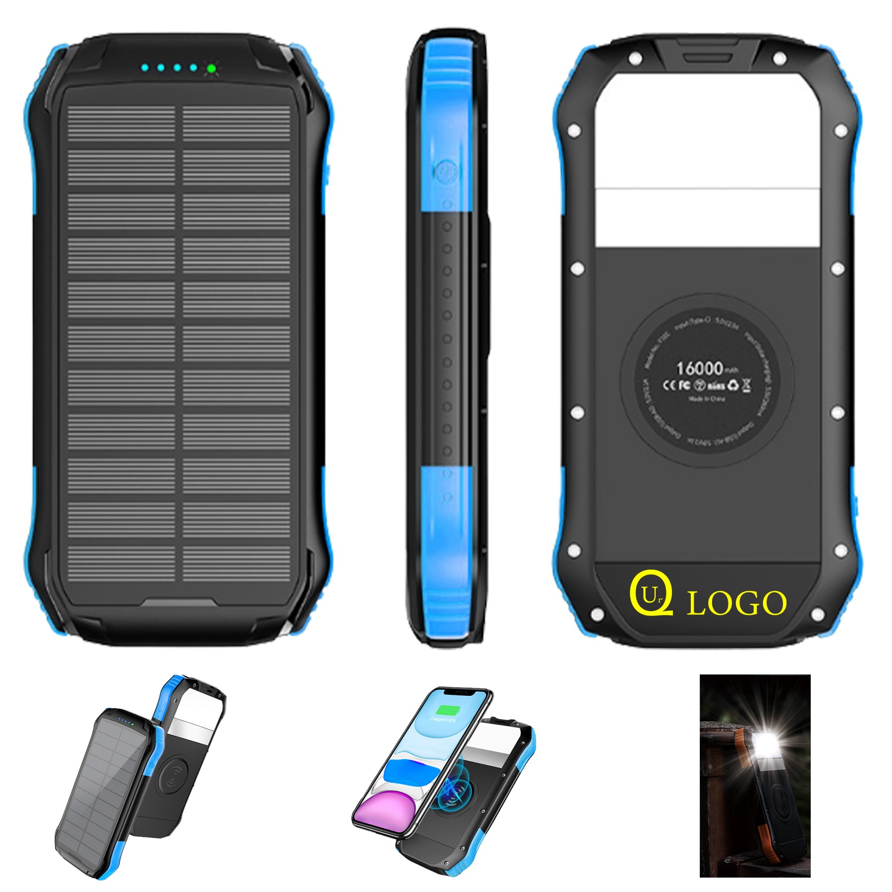 10000Mah Type-C Input Solar Power Bank Flashlight 2