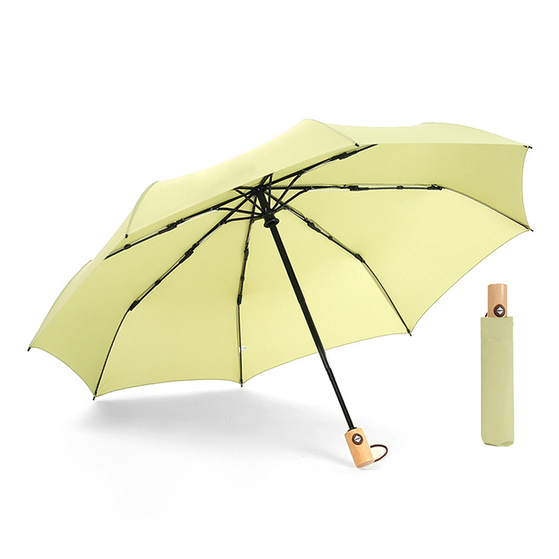 Automatic Compact Umbrella with Wooden Handle 5