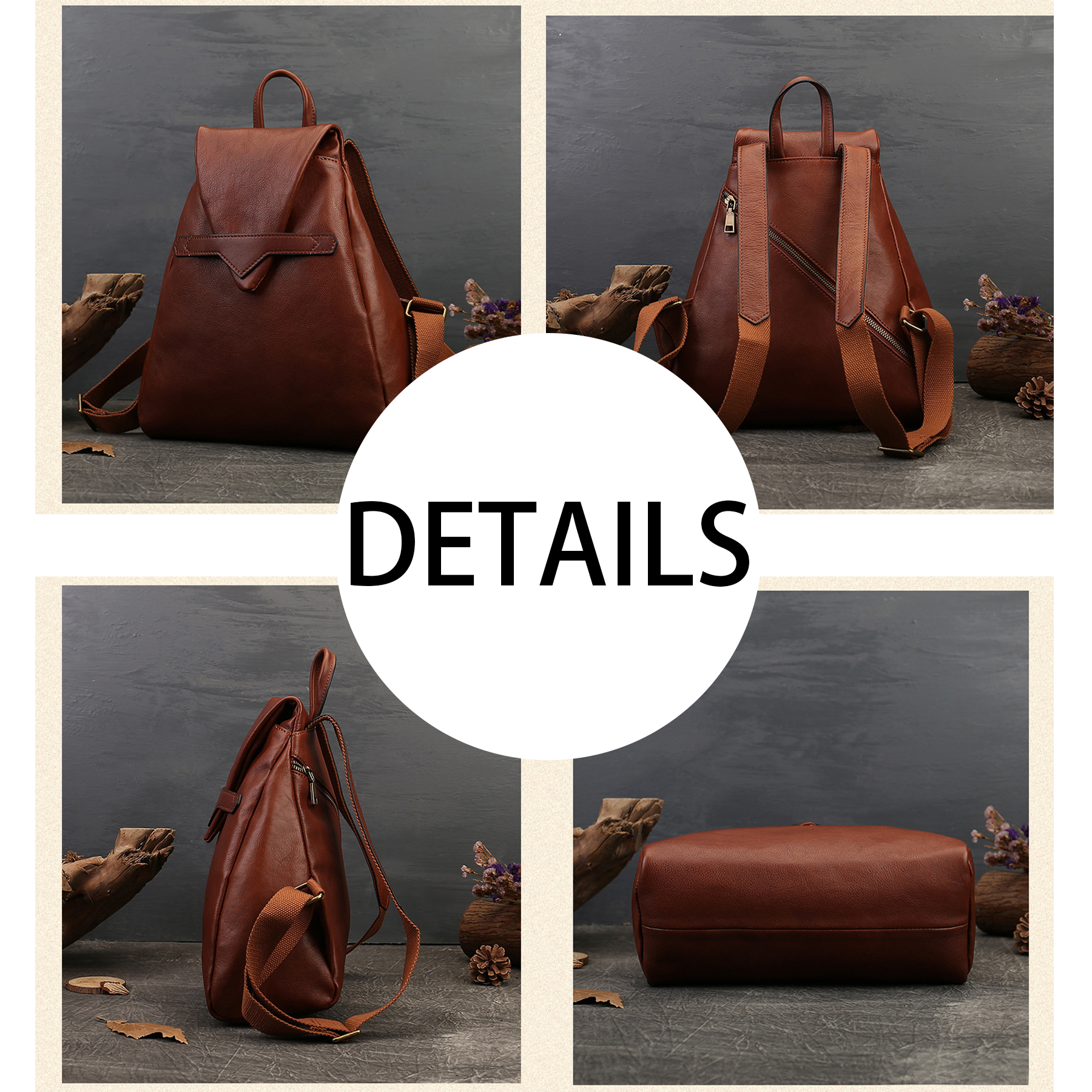 Genuine Leather Solid color commuter backpack 3