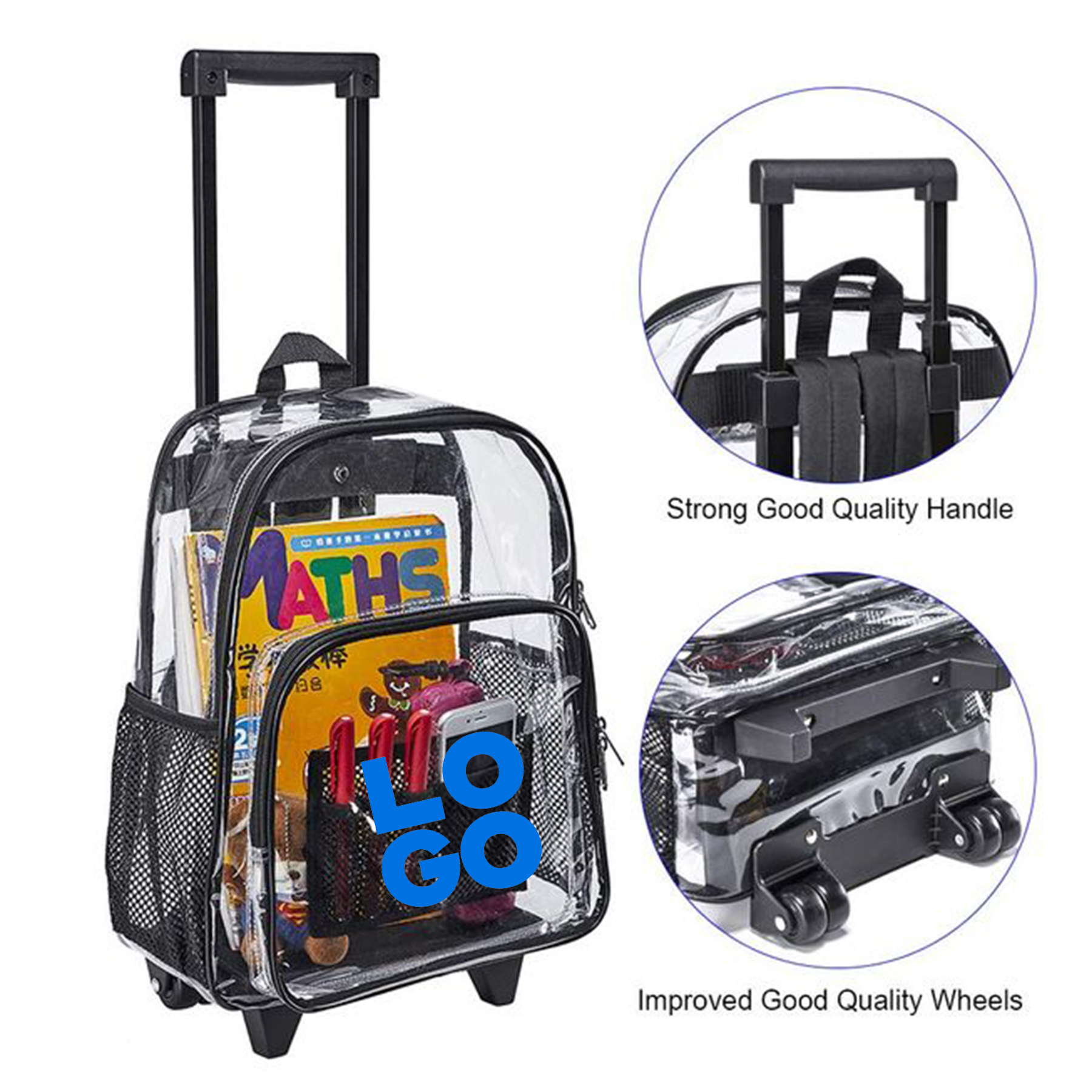 Clear Wheeled Rolling Backpack 3