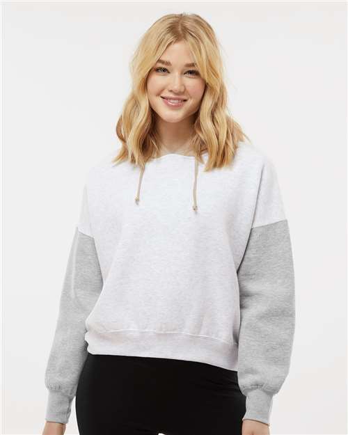 Women's Sueded Fleece Colorblocked Crop Hooded Sweatshirt - W23716 17