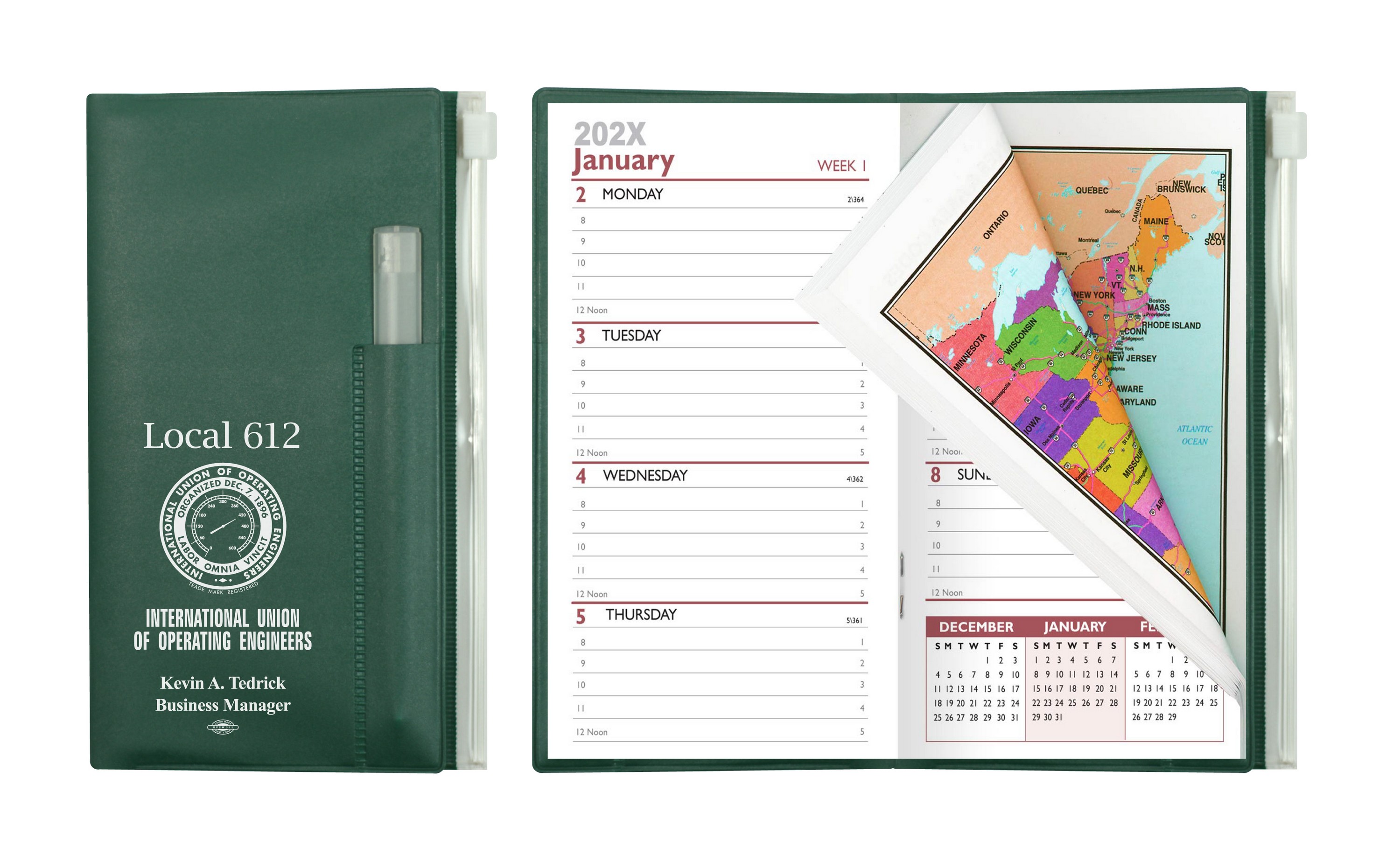 Weekly Zip Back Planner w/ Pen & Zip Lock Pocket (2 Color Insert w/ Map) - Solid Colors 1