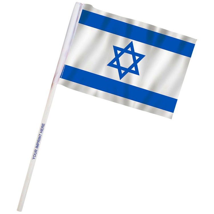 4" x 6" Israel Imprinted Staff Polyester Stick Flags 2