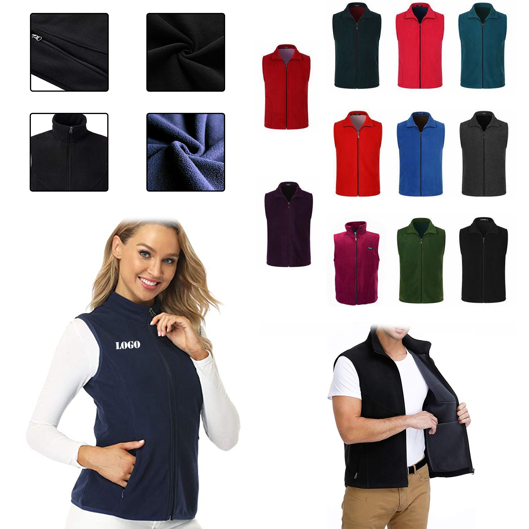 Full Zip Sleeveless Jacket with Pockets 2