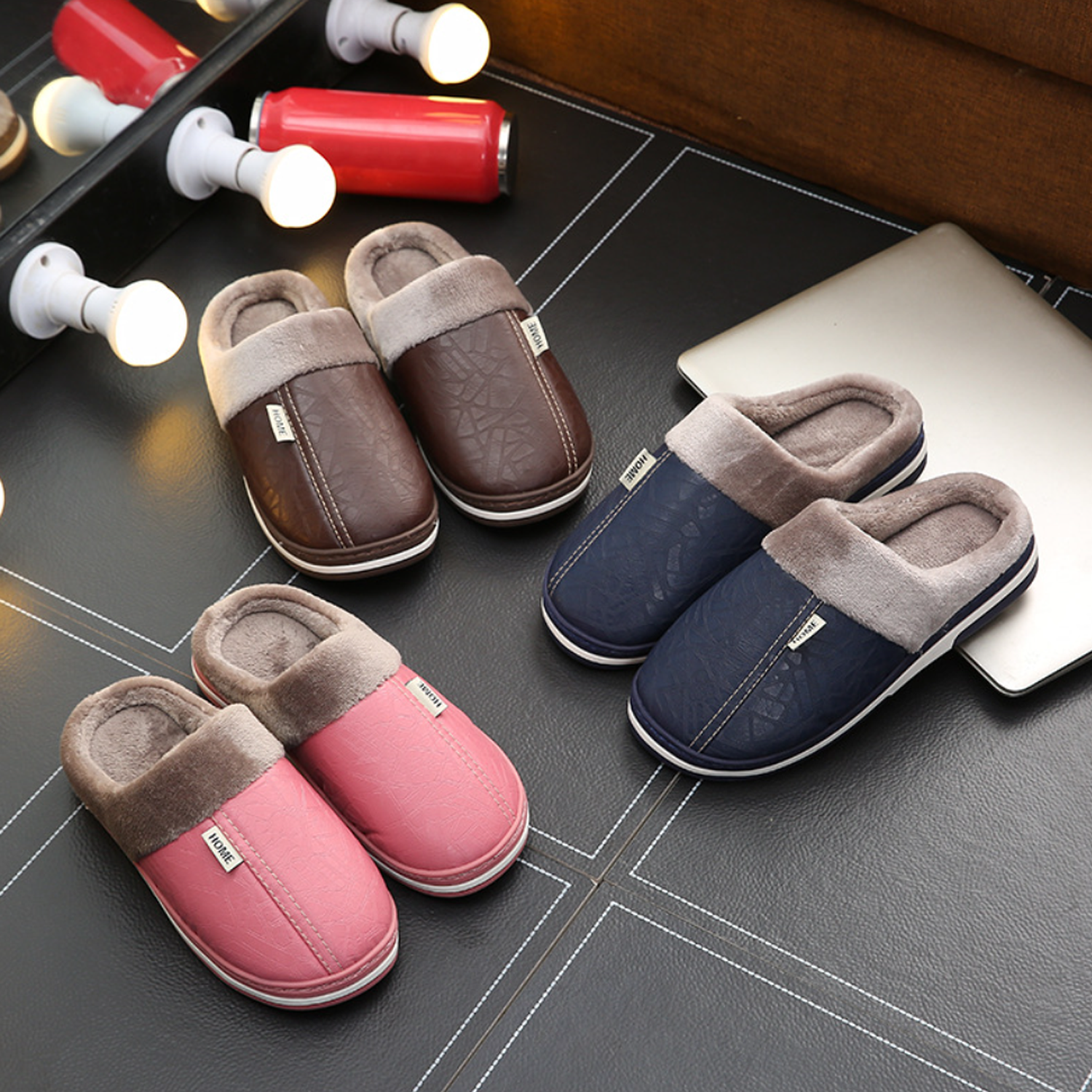 PU leather top waterproof platform slippers winter 4