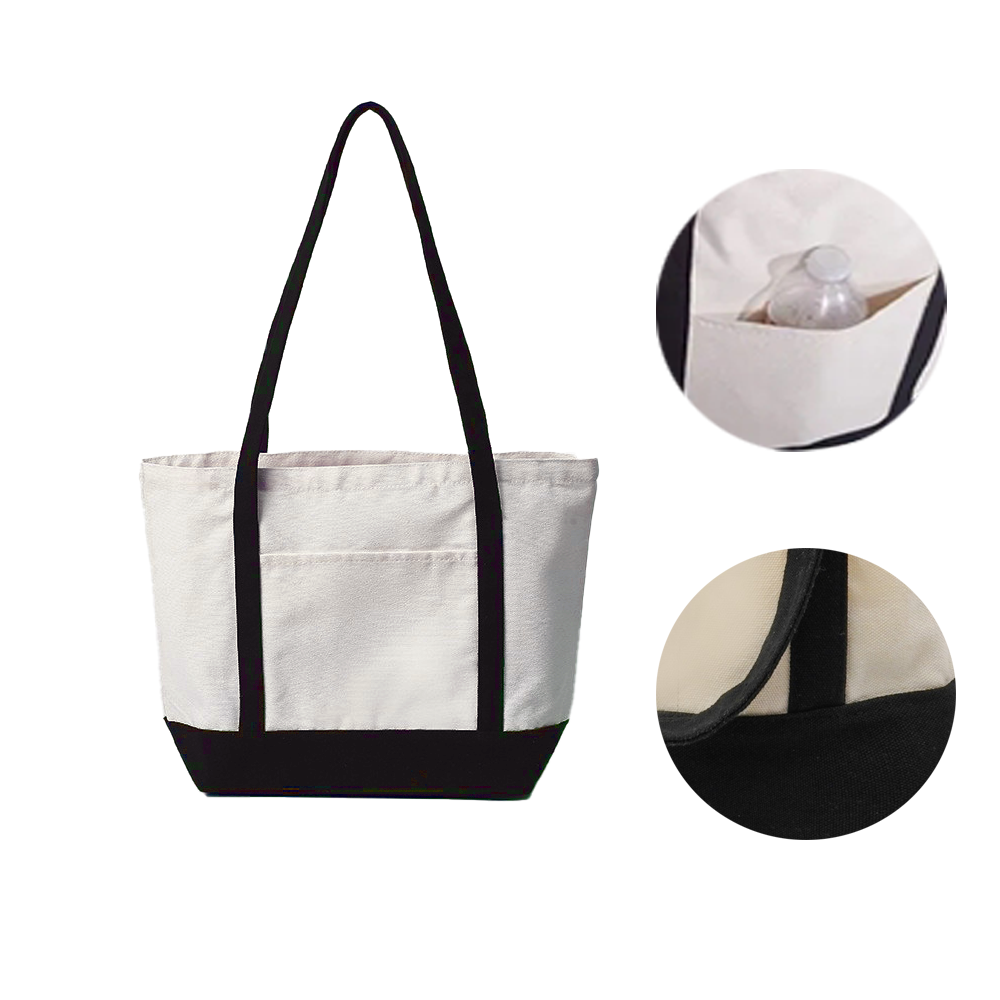 Large-Size Portable Canvas Boat Tote Bag with Front Pocket, custom tote bag with logo imprint 3