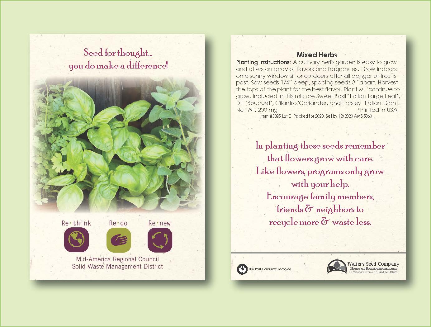 Mixed Herbs Seed Packet - Size 3.25" x 4.5" 2