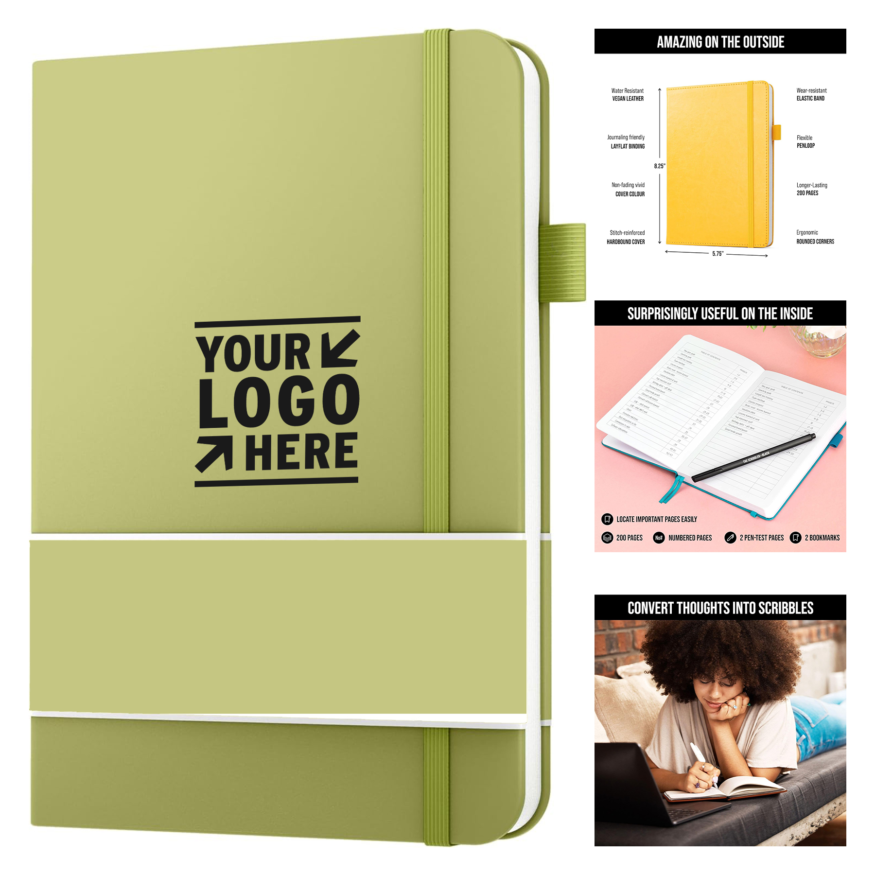 5.75" x 8.2" Leather Hard Cover Graph Notebook