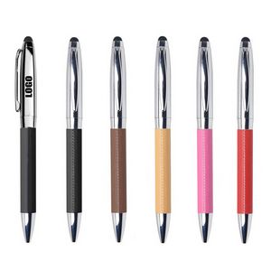 PU Leather Barrel Metal Pen With Stylus 17