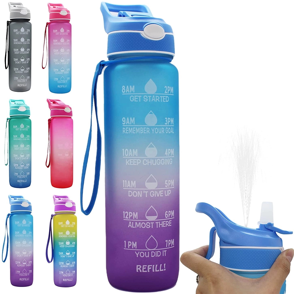 32 oz Water Bottle with Time Marker & Straw 2