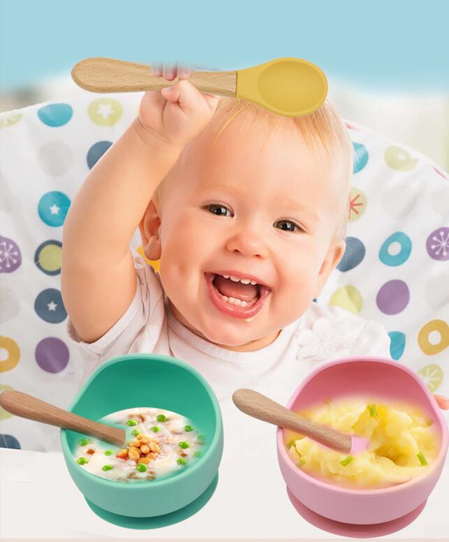 Baby Feeding Wooden Handle Silicone Fork & Spoon Set 10