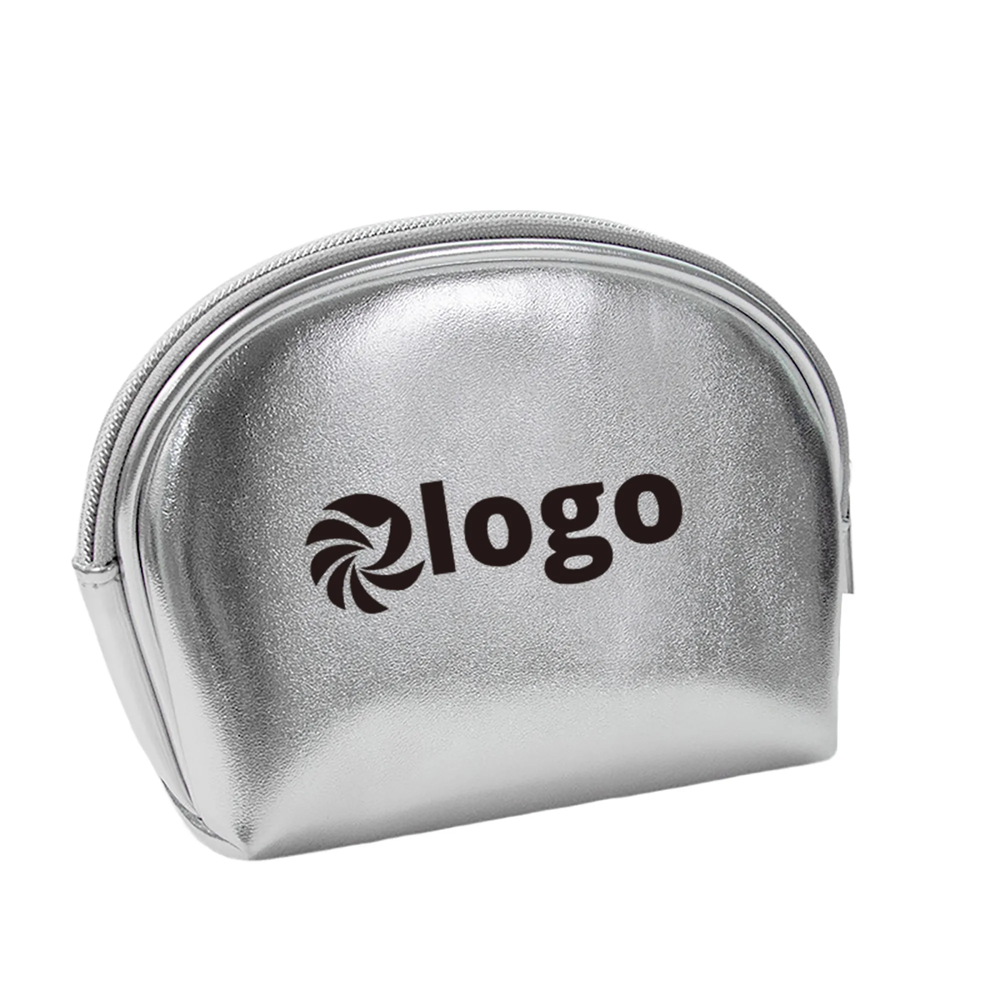 Pu Leather Silver Half Moon Cosmetic Bag MOQ 50pcs