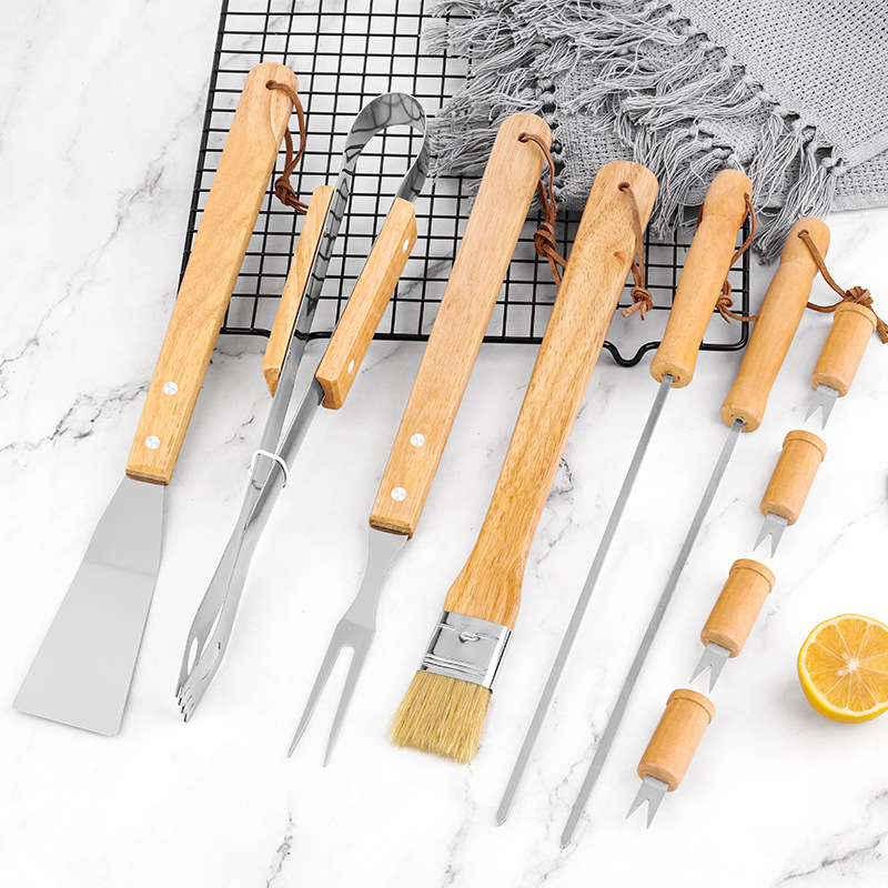 10 Piece Set Grill Oxford Bag Combination Oak Handle Outdoor BBQ Tools 6
