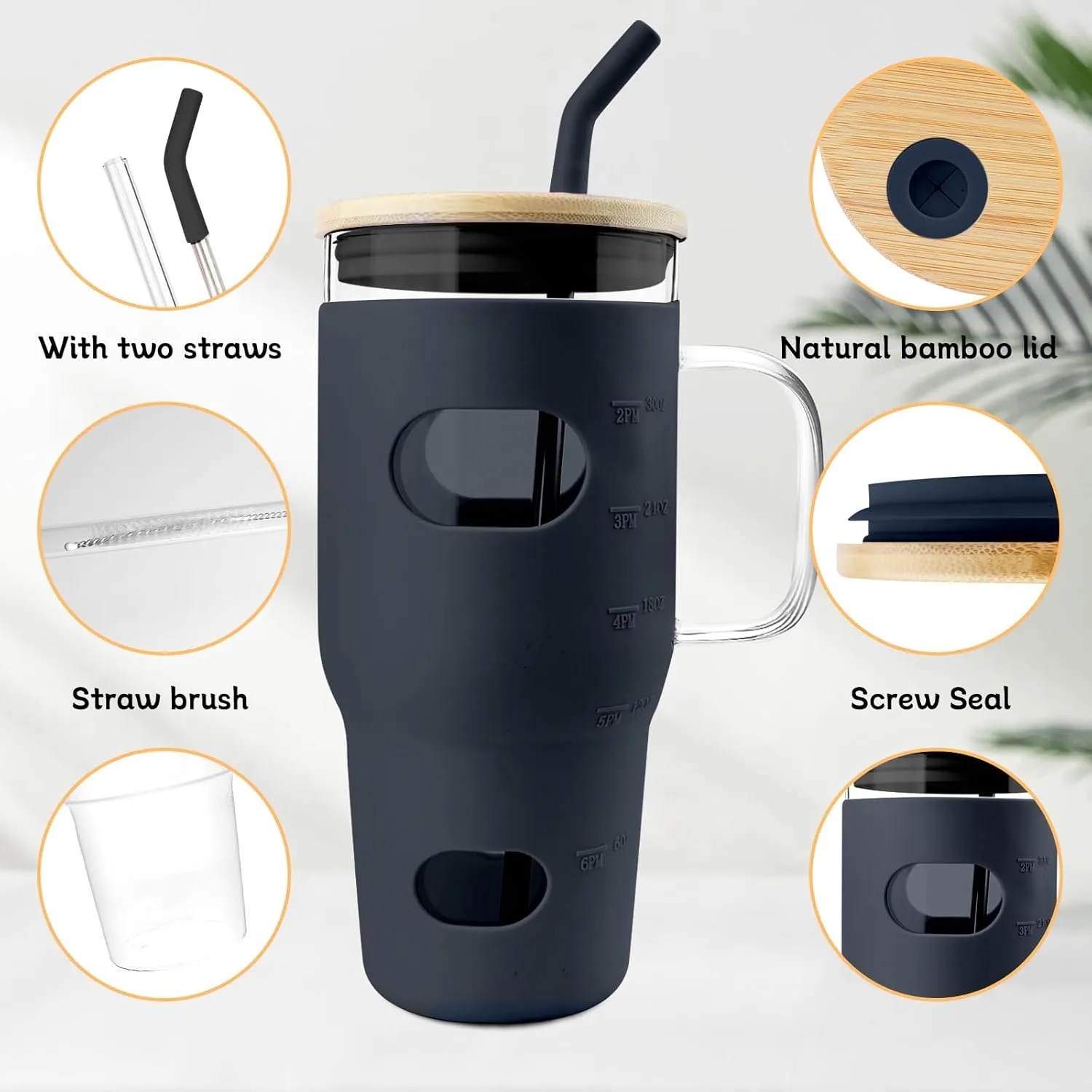 32 oz Glass Tumbler with Lid and Straw 5