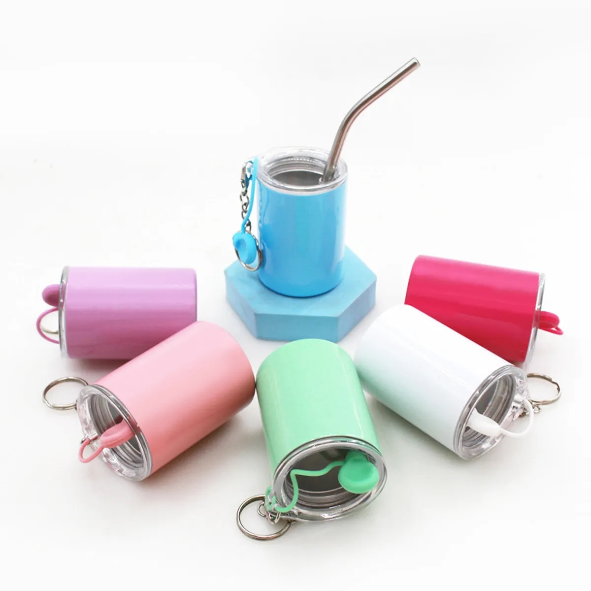 3 Oz. Double Wall Keychain Stainless Steel Mug with Straw 3