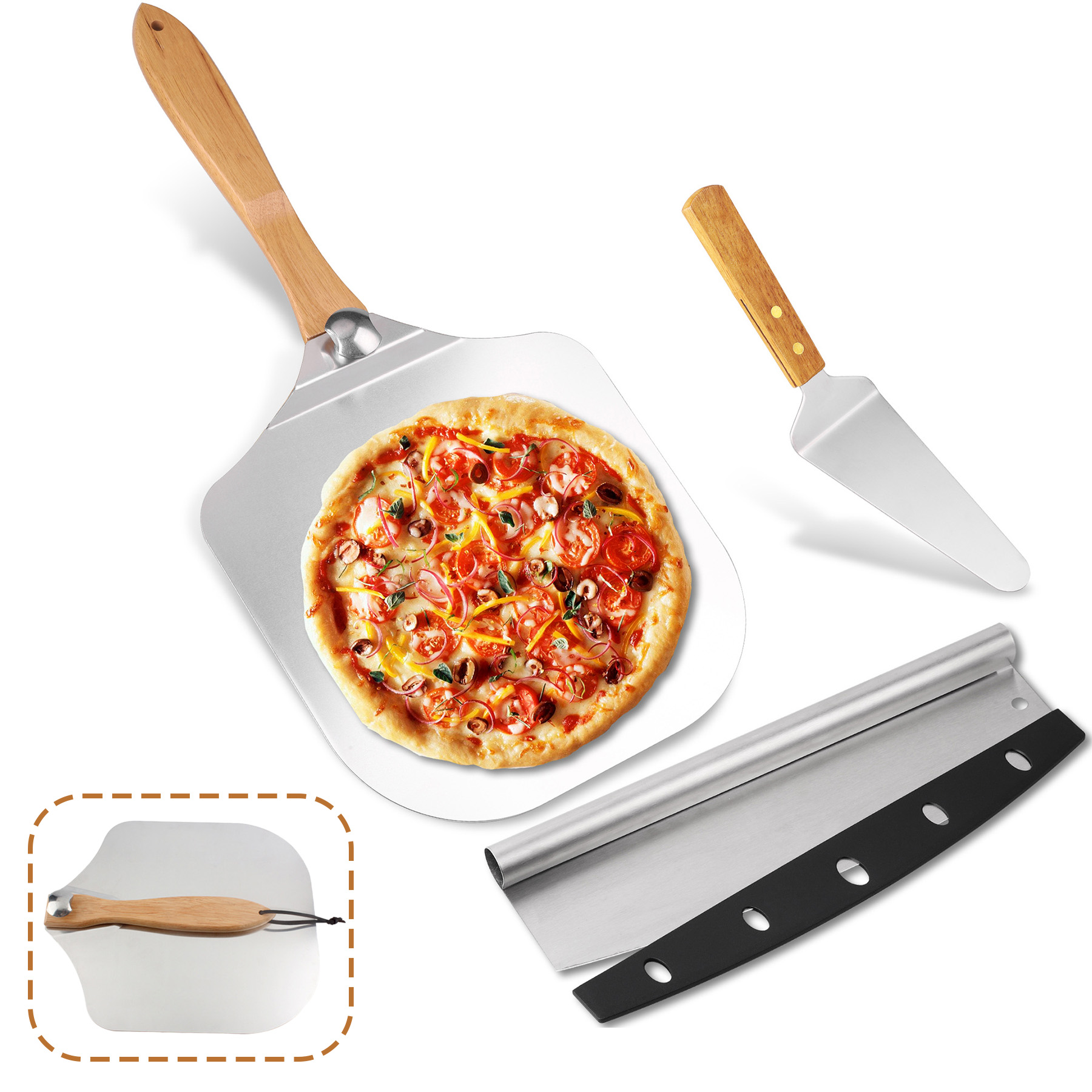 Aluminum Pizza Paddle with Wooden Handle 1