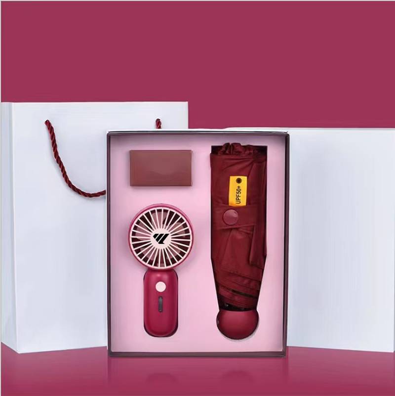 Lightweight Compact 5 Fold Umbrella With Portable Fan With Light Gift Set 4