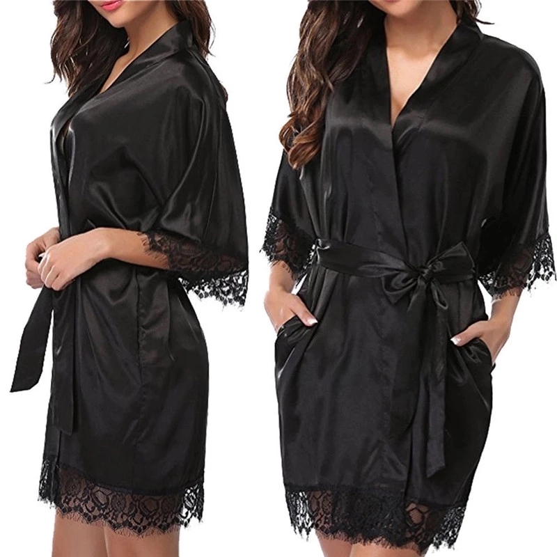 Women's Satin Robe Lace Silk Kimono 1