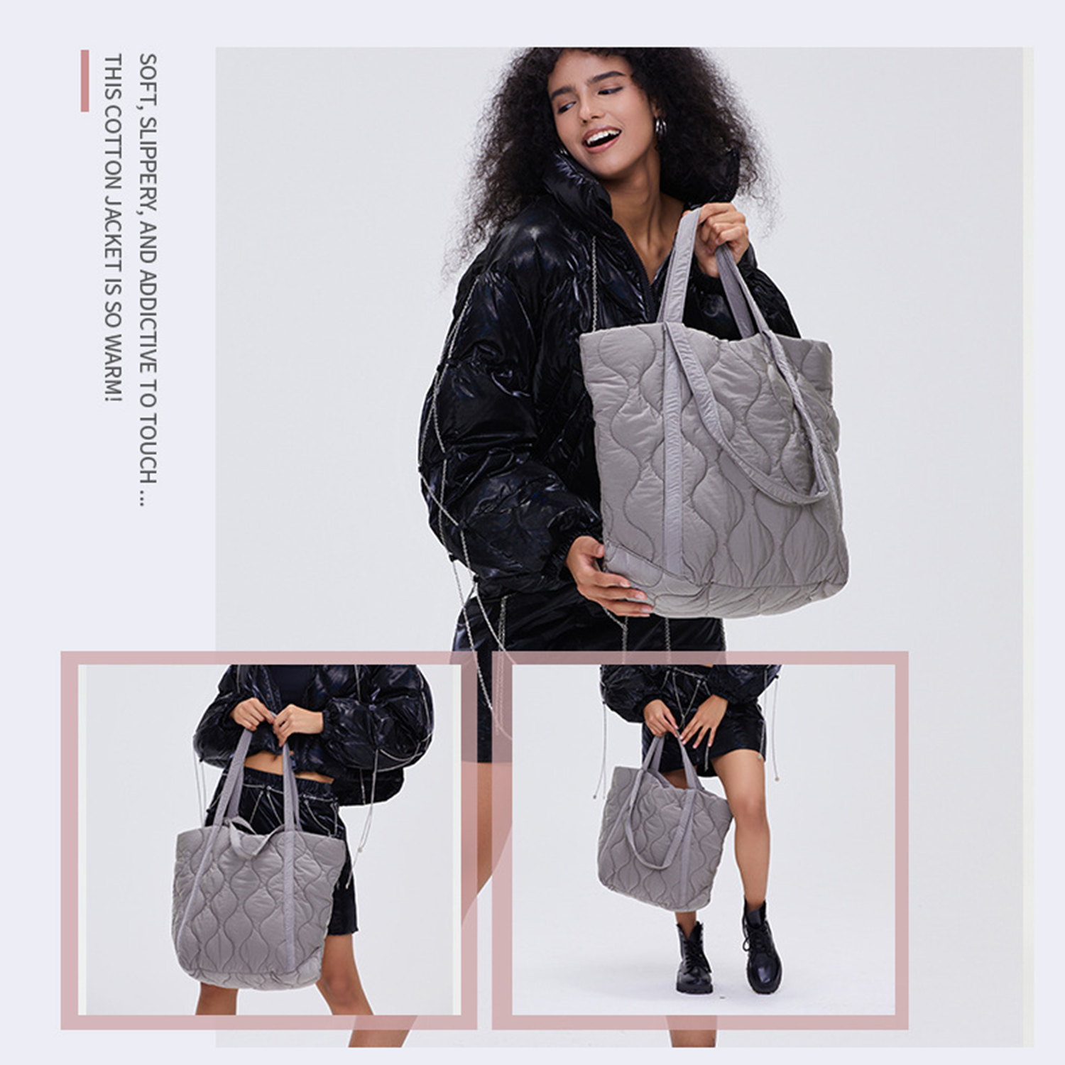 Womens Quilted Nylon Shoulder Bag 2