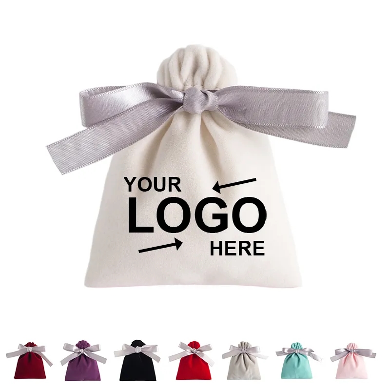 Velvet Drawstring Bag With Bowknot Ribbon