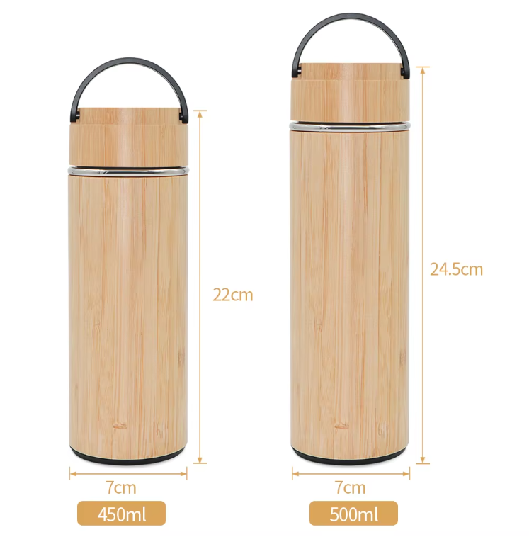 17oz Eco-Friendly Bamboo Steel Water Bottle with Carrying Handle 3