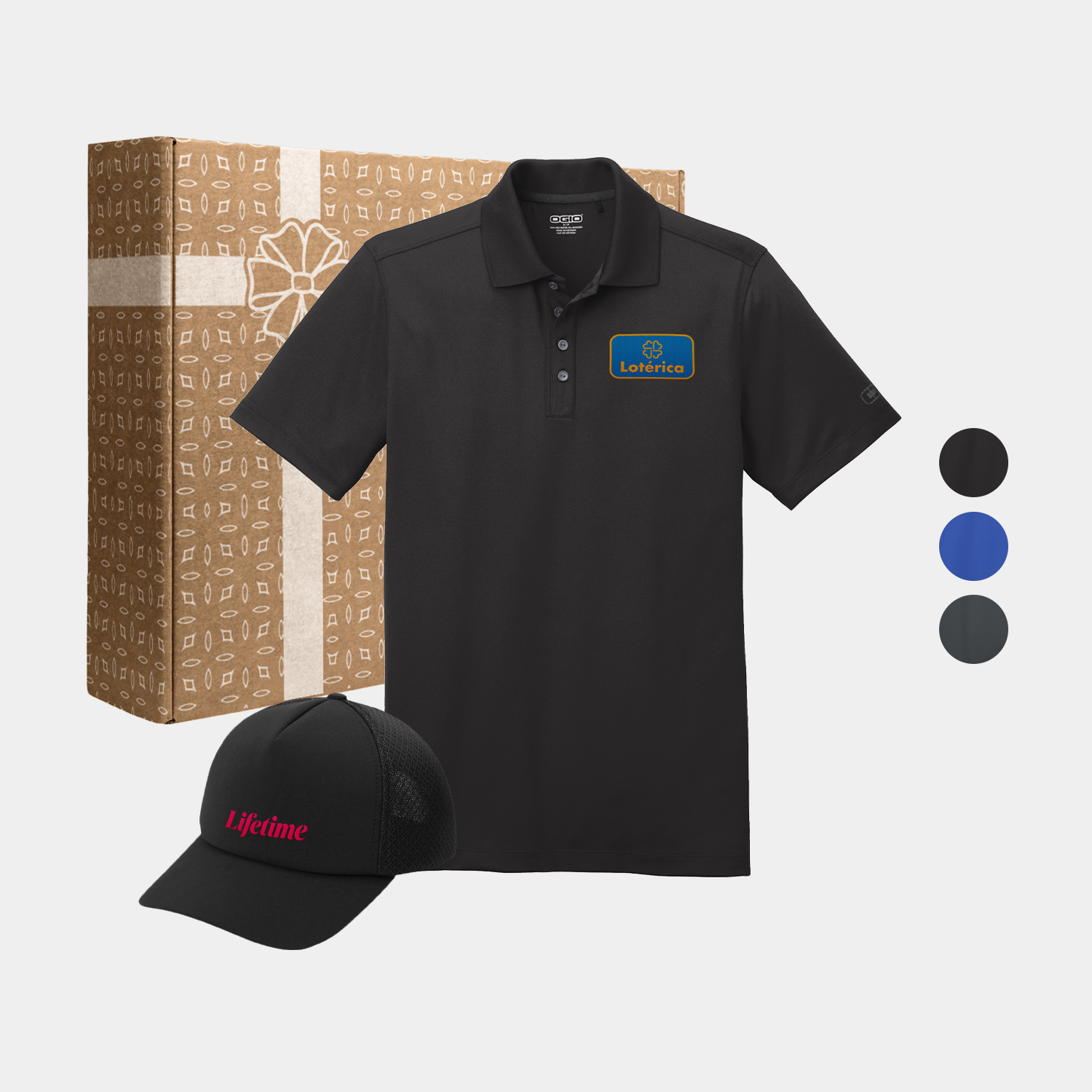 OGIO® Placket Polo T-Shirt & Trucker Mesh Cap Gift Box Set 2