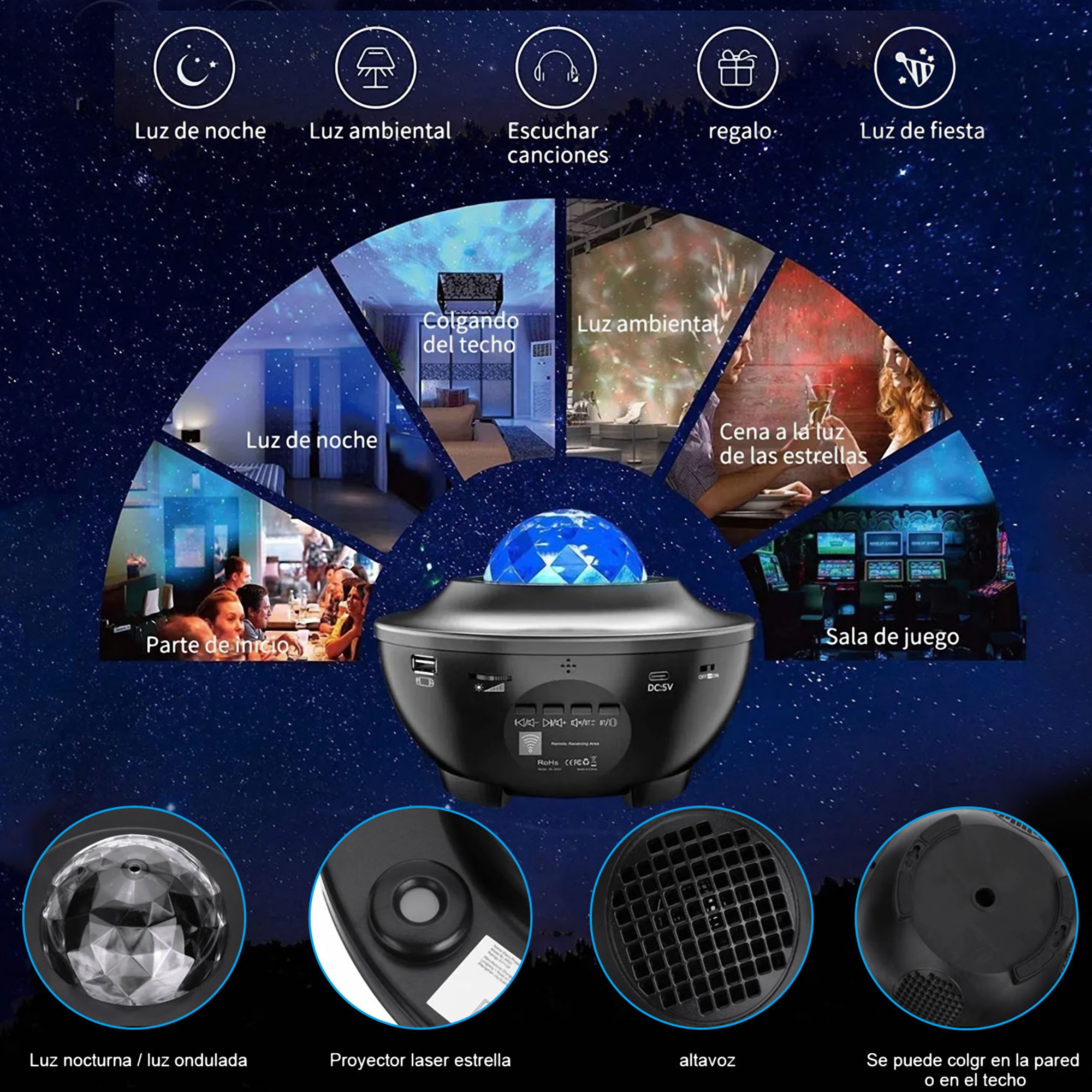 Star Projector Night Lamp w/Bluetooth Music Player 4
