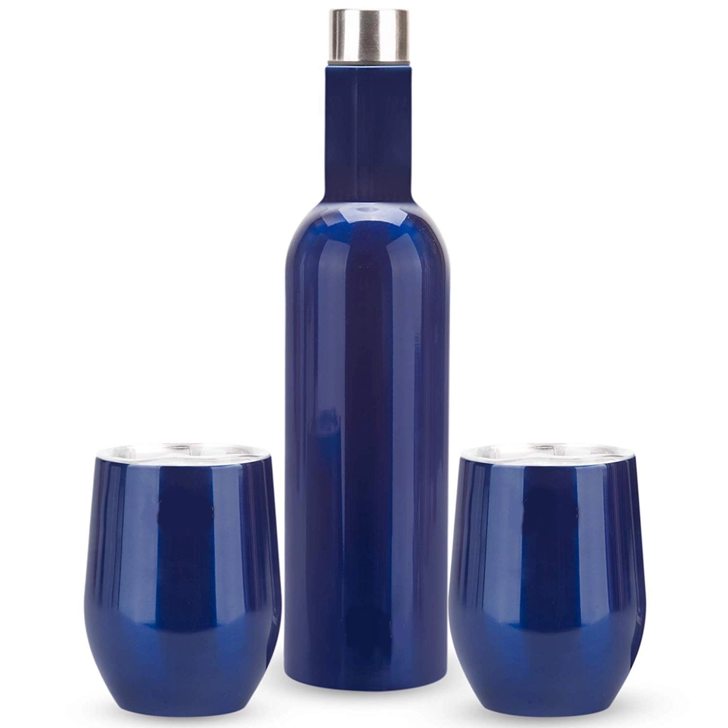 Vacuum Wine Bottle 25Oz & Two Wine Tumbler With Lids 16Oz 3