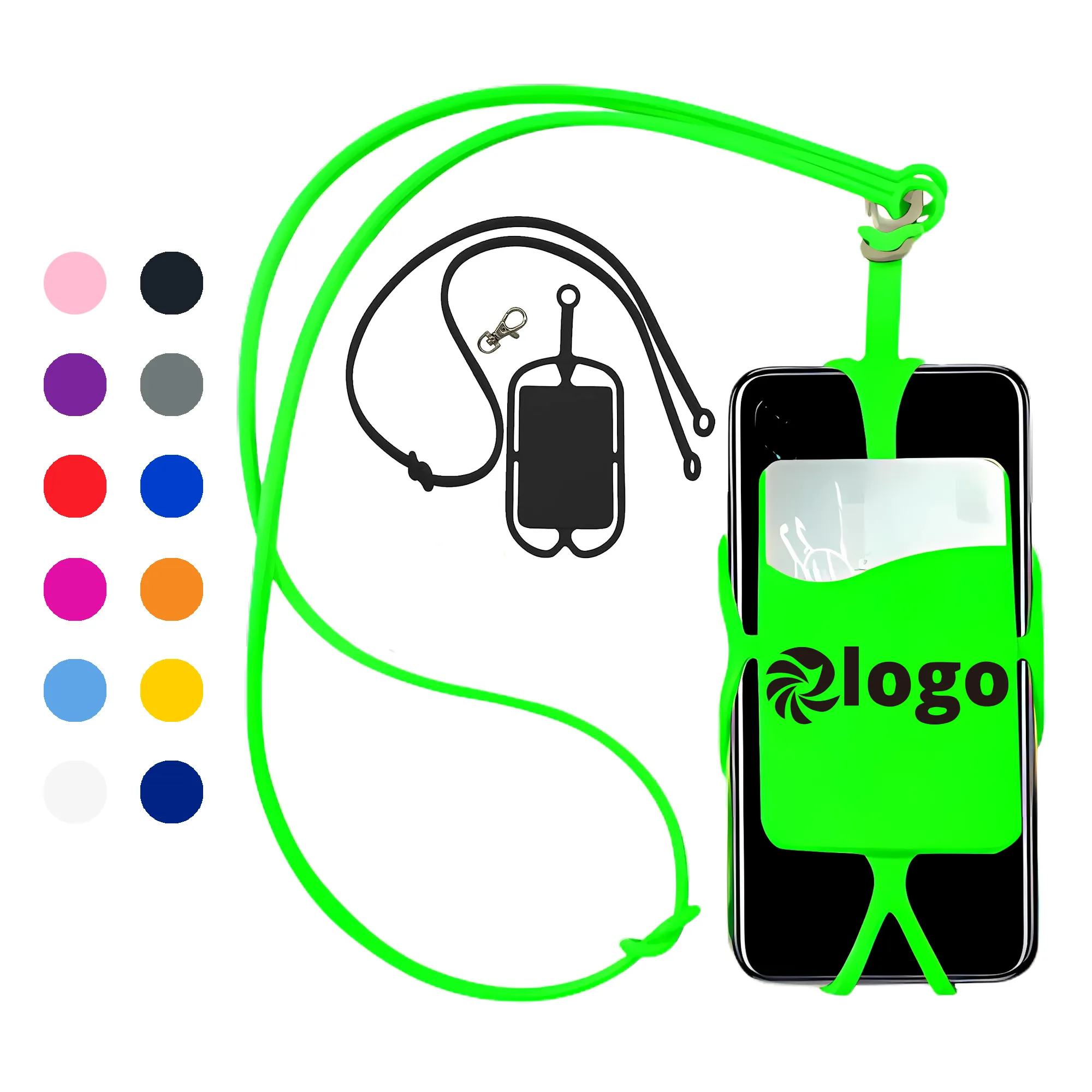 Cell Phone Lanyard w/Card Pocket And Silicone Neck Strap