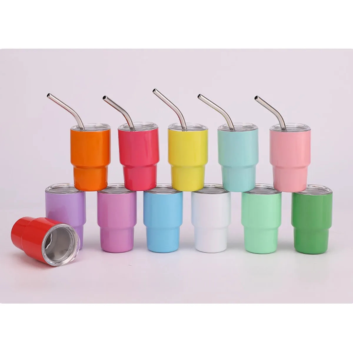 3oz Metal Mini Tumbler Shot Glass with Lid & Straw 6