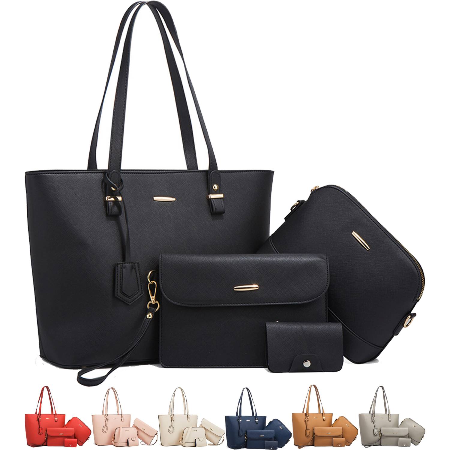 4PCS PU Leather Women Vintage Minimalist Handbag Set 5