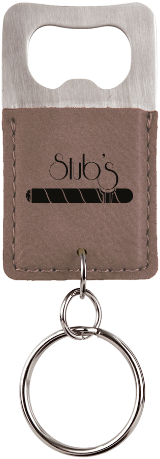 Rectangle Gray Leatherette Bottle Opener Keychain 2