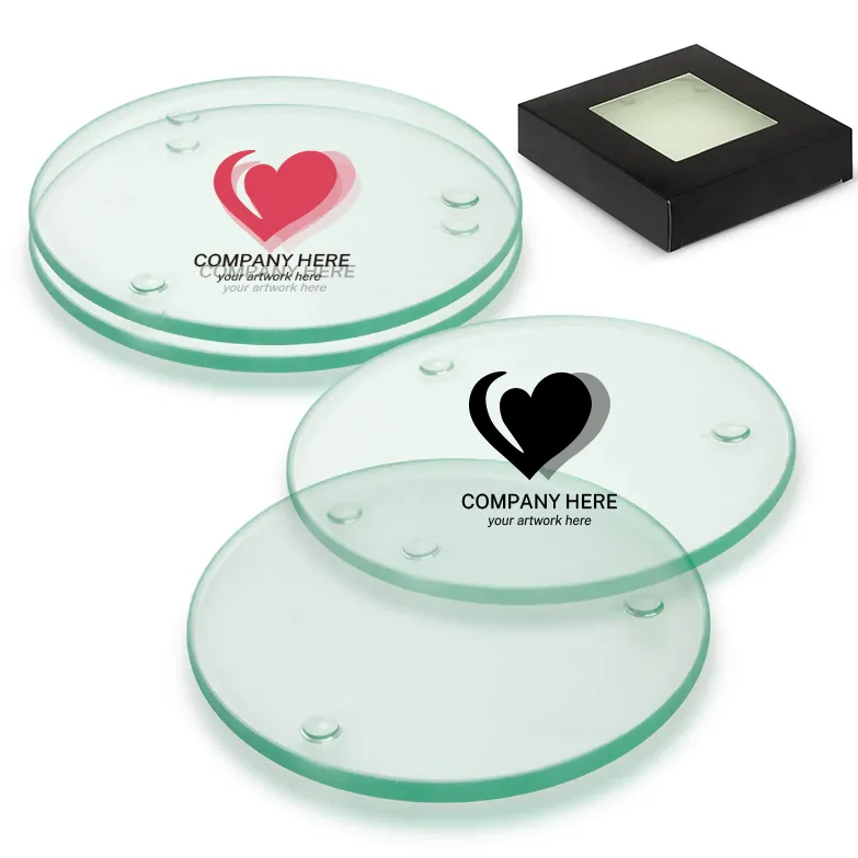 4 Pack Round Glass Coaster set 2