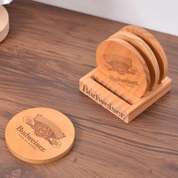 Engraved Round Wooden Coaster Set-4 pieces 5