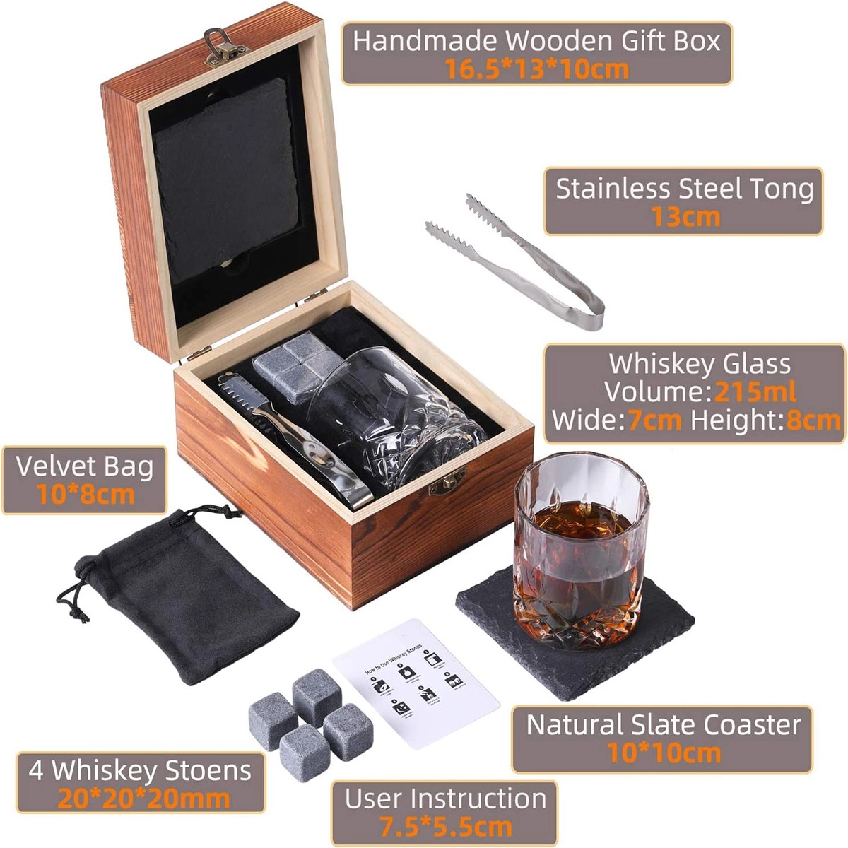 Whiskey Stones And Glass Gift Set 3
