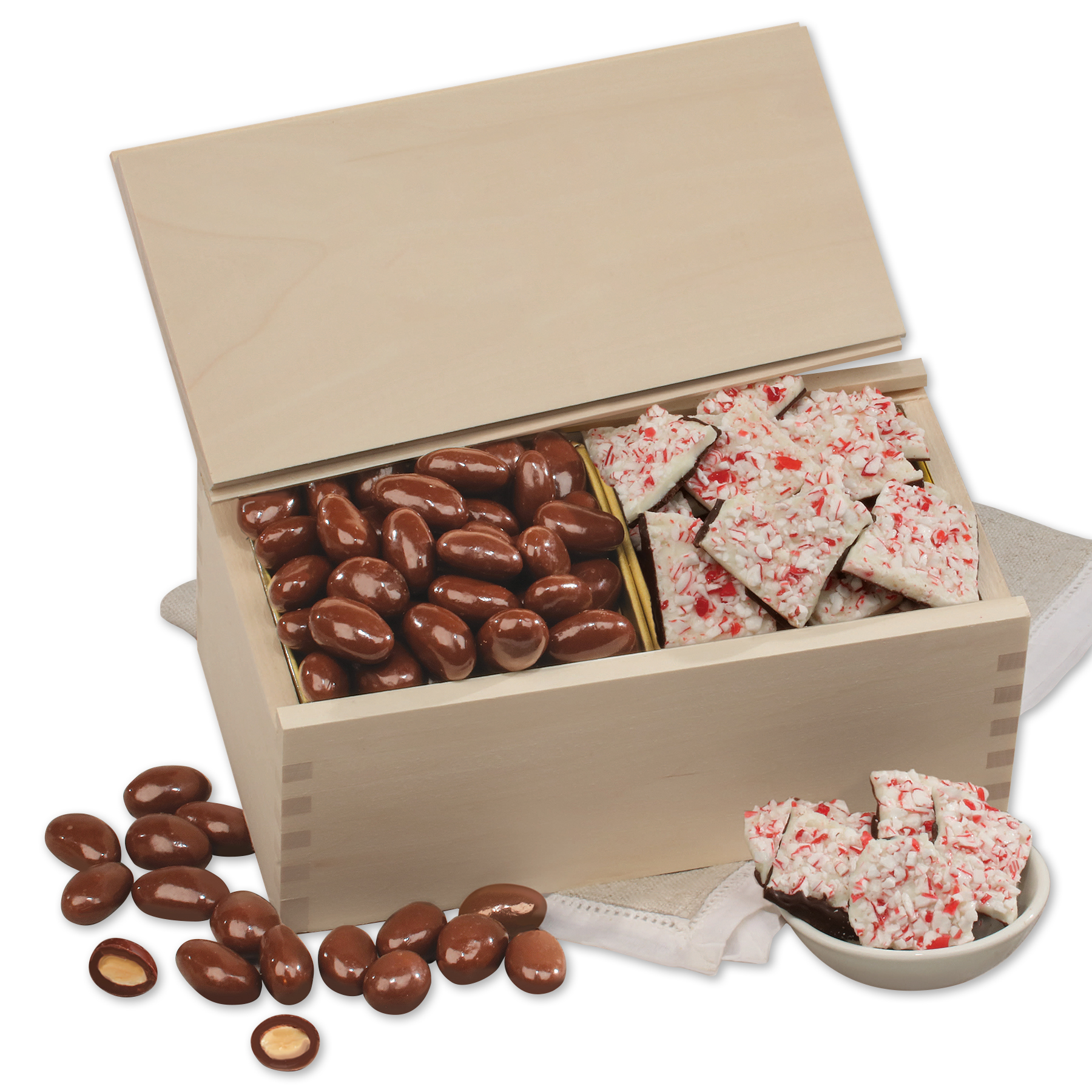 Peppermint Bark & Chocolate Almonds in Wooden Collector's Box 2
