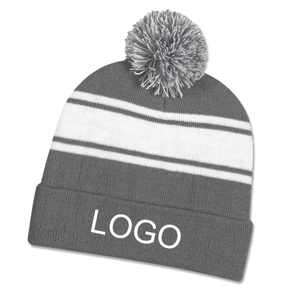 TWO TONE KNIT POM CUFF BEANIE 3